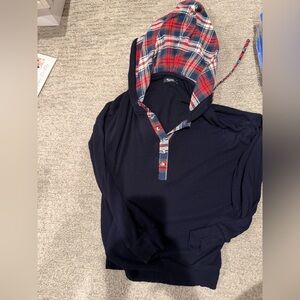 Michael Lauren Plaid Lined Navy Hoodie